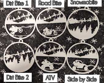 5 piece 3D Printed Motor Sport Santa Ornament Set – Unique Christmas Tree Decoration