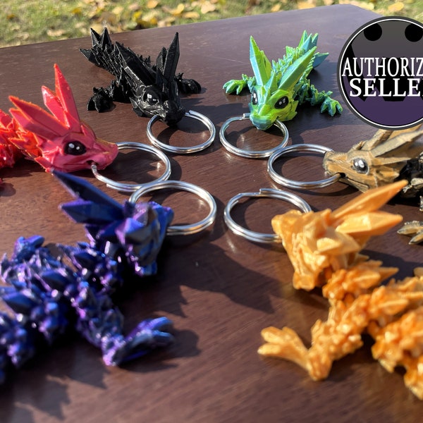 Crystal Dragon Keychain - 3D Printed Sensory Articulated Fidget Toy - Design by Cinderwing3D (Authorized Reseller)