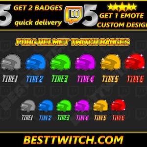 PUBG Level 3 Helmet 2 Twitch Sub Badges - 6 Pack