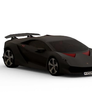 May include: A black Lamborghini sports car with a red spoiler and a license plate that reads "ASPHALT 1".