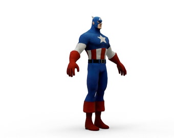 Cartoon Captain America Character T-pose is a 3D model of the Captain America famous person