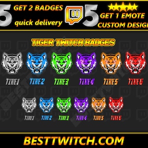 Tiger sub badges bits, emotes, flair, kicks badges