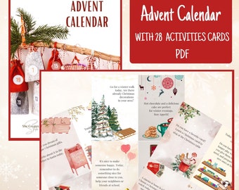 Advent calendar, self-printing 28 activity cards for Kids and Families A4 format PDF FILE, Countdown to Christmas, unique tasks for each day