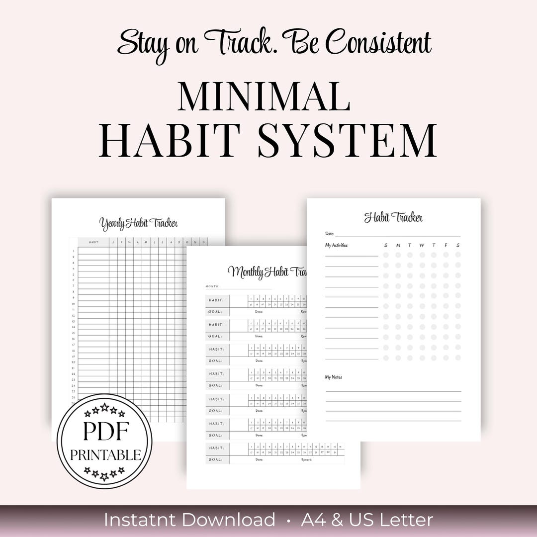 Minimal Habit Tracker Printable PDF A4 US Letter Discipline Tracker - Etsy