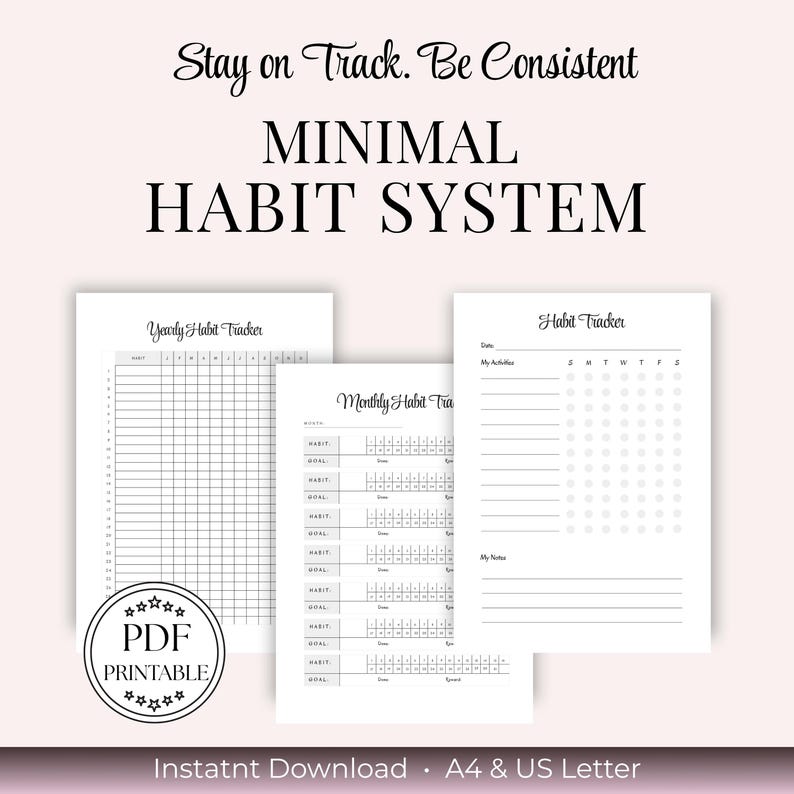 Minimal Habit Tracker Printable PDF A4 US Letter Discipline Tracker - Etsy