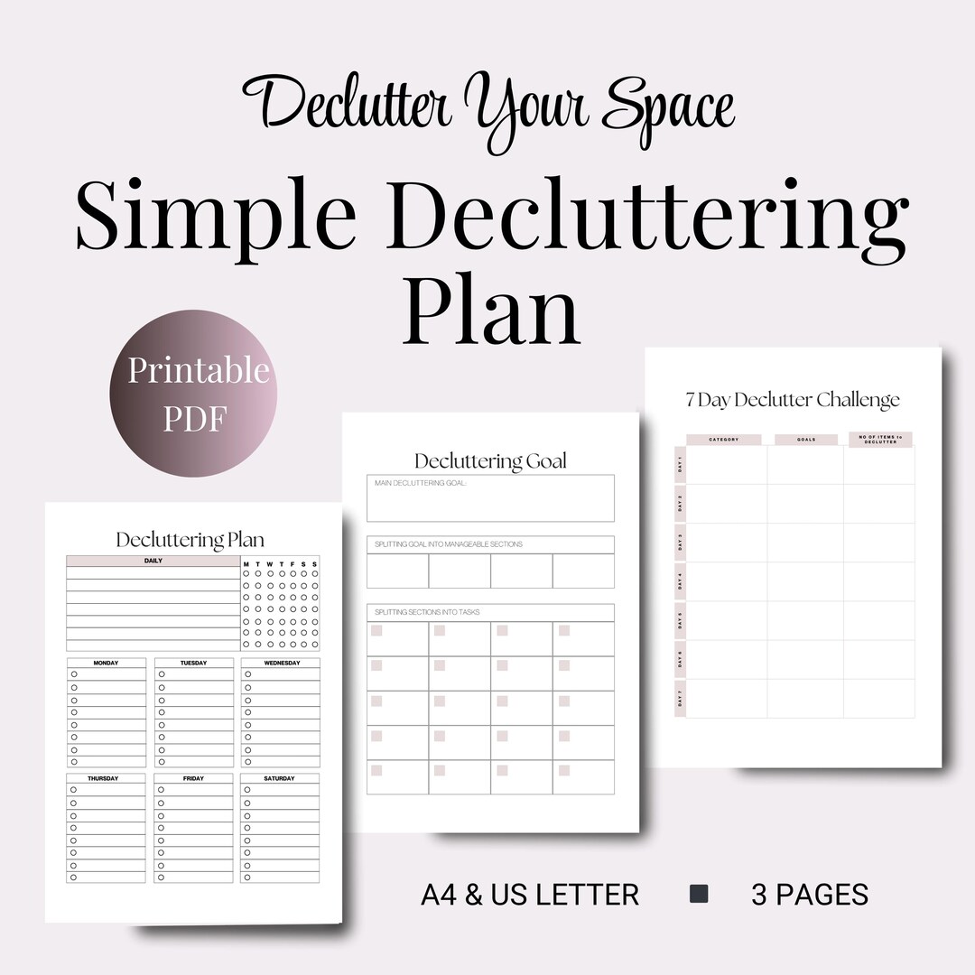 Decluttering Planner Printable PDF A4 US Letter Declutter Checklist ...
