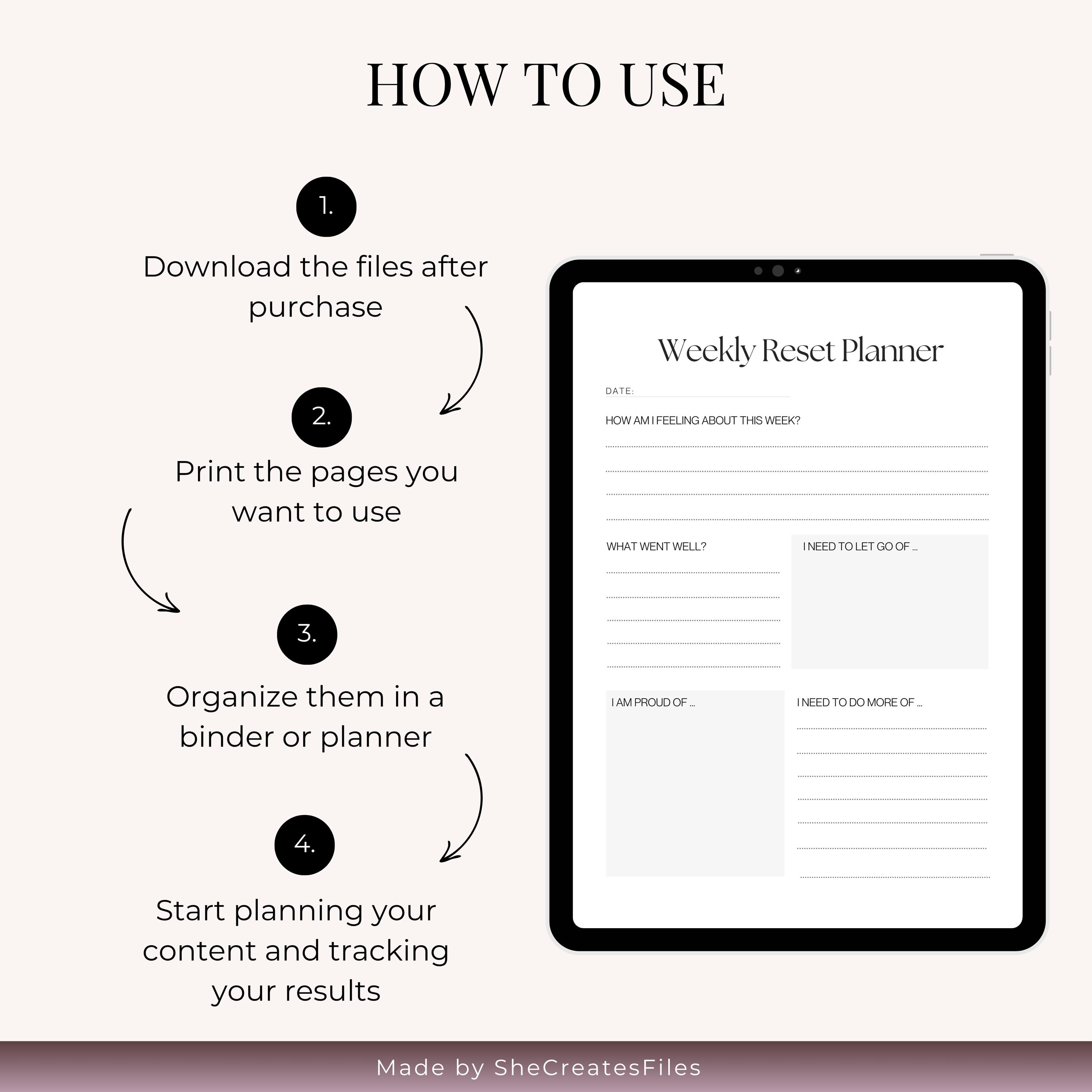 Weekly Reset Planner Printable PDF A4 US Letter Minimal Reflection ...