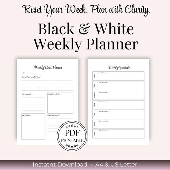 Minimal Weekly Reset Planner Printable PDF A4 US Letter Clean Planner