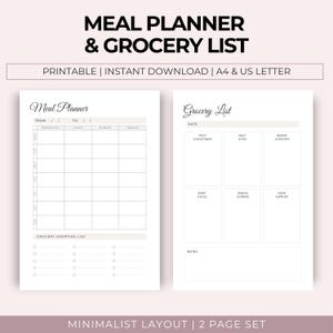 Minimalist Meal Planner & Grocery List | Weekly Layout (Digital Download)