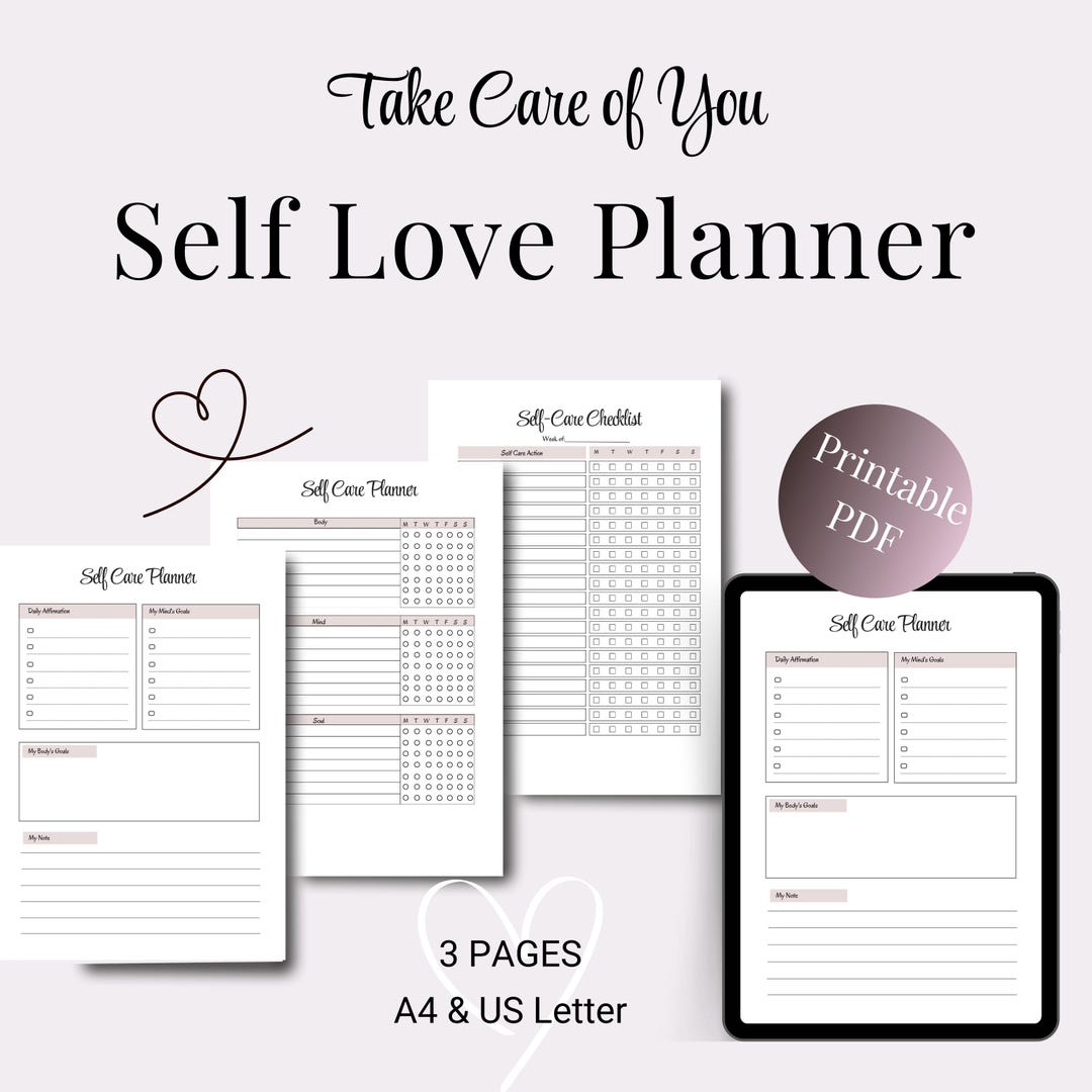 Self Care Planner Printable PDF A4 US Letter Self Love Wellness - Etsy