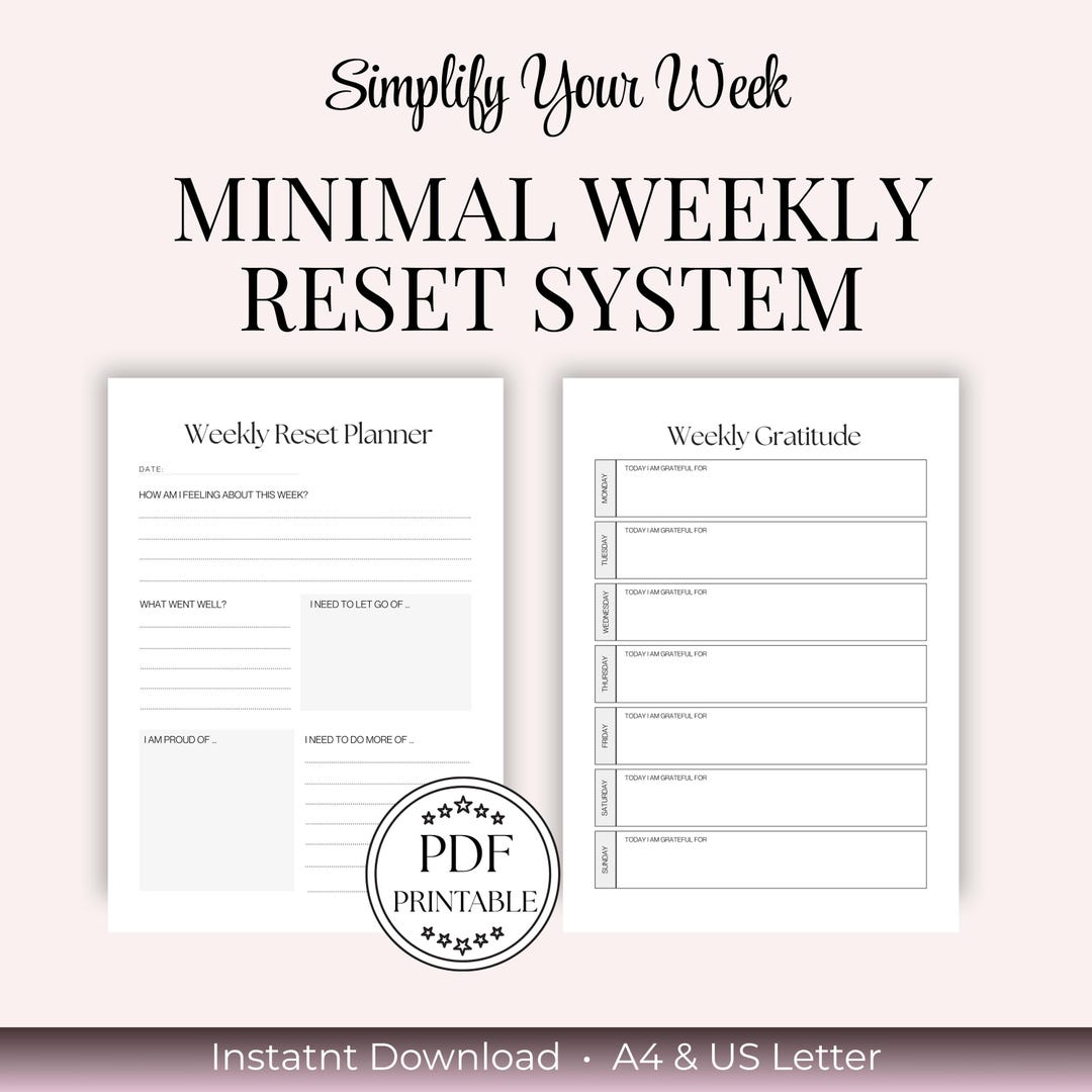 Weekly Reset Planner Printable PDF A4 US Letter Minimal Reflection ...