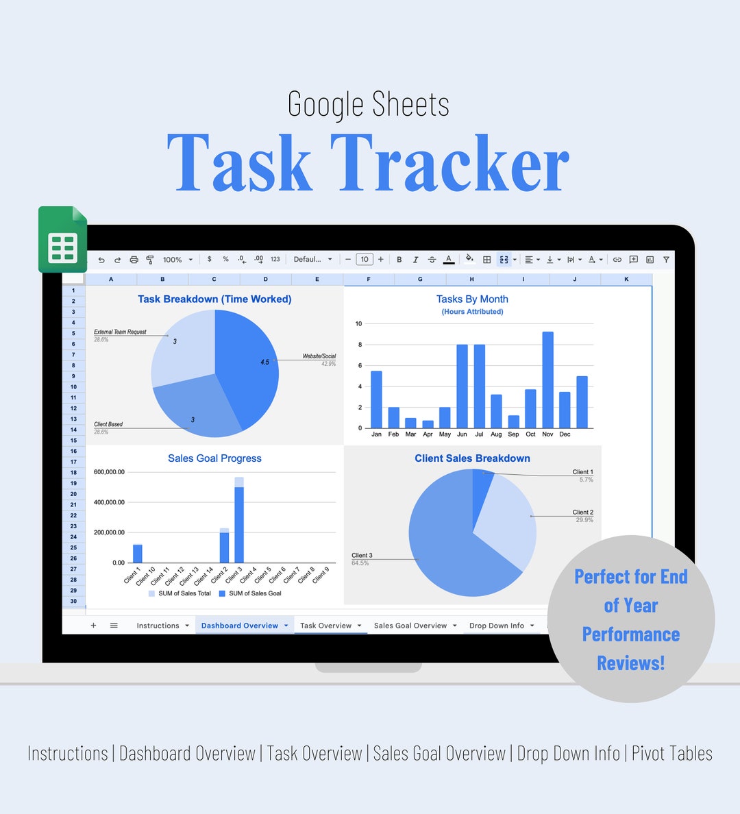 Task Tracker Google Sheet Template Performance Review Tool Task and ...