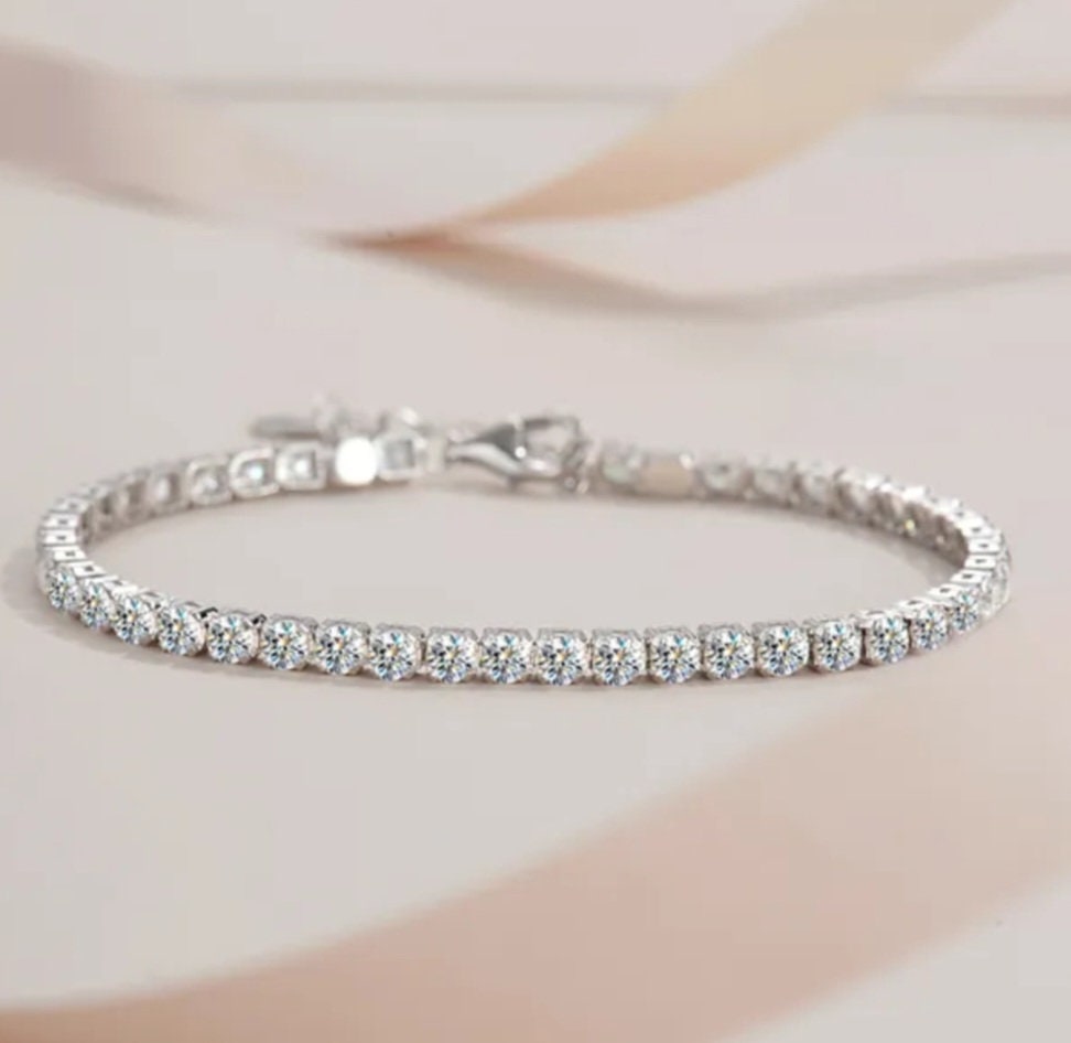 low prices Sparkly Sterling Silver Tennis Style Bridal Diamond