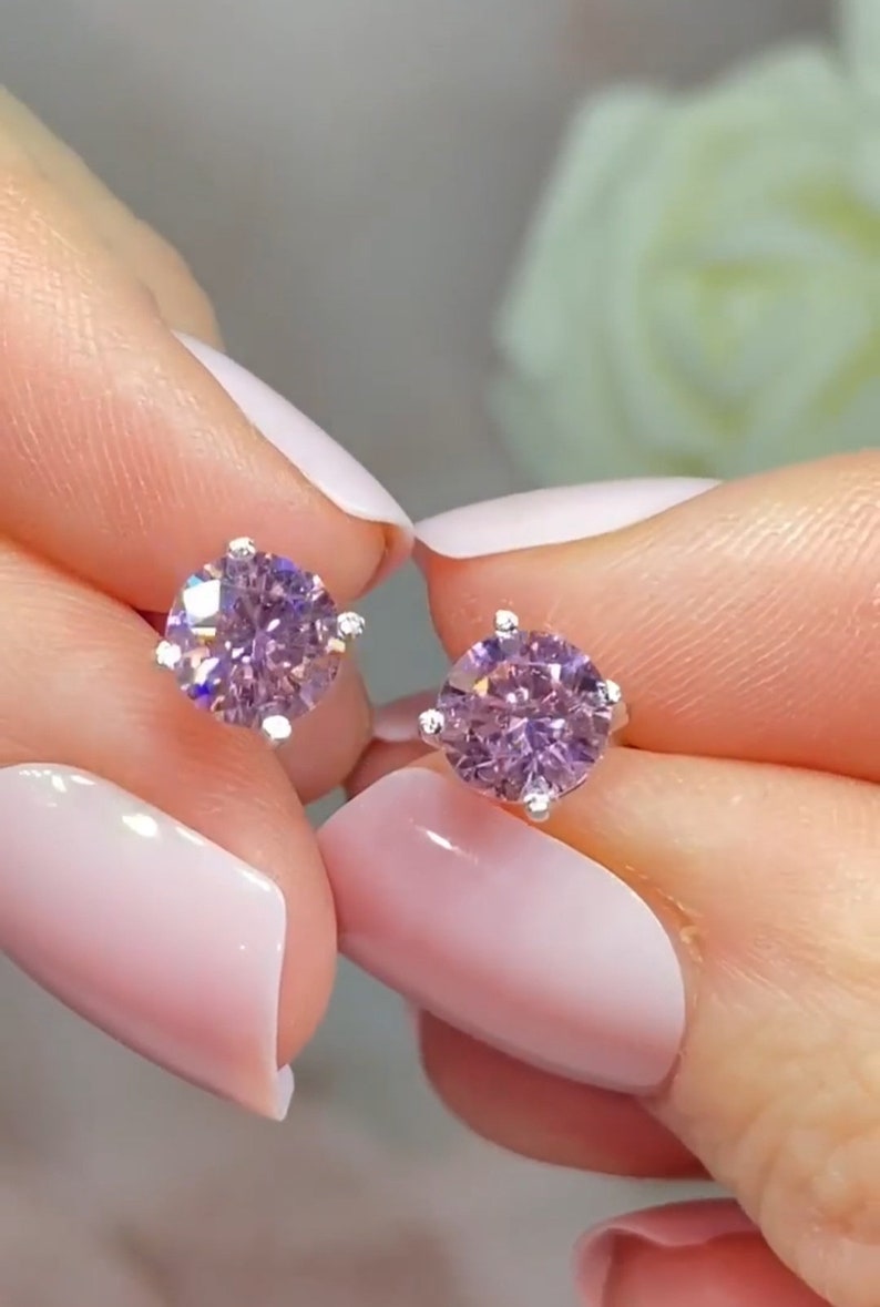 Luxury Blush Pink Sterling Silver Womens Lab Diamond Round Cut Stud