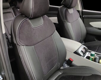 YUEGOO Coprisedili In Pelle Impermeabile Per Hyundai Tucson 2015-2023 – Set Completo Anteriore E Posteriore, Grigio