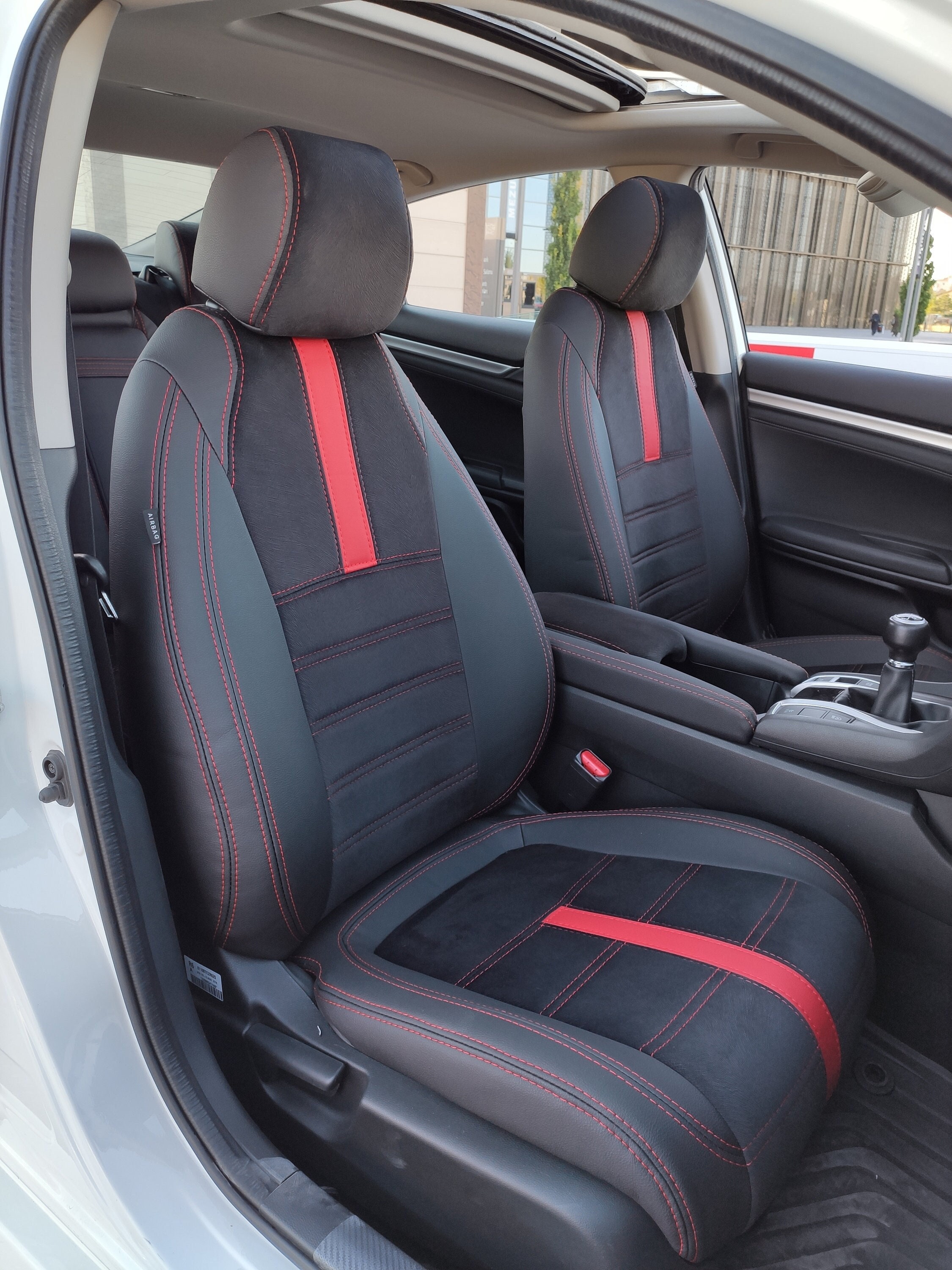 Sitzbezüge aus Schwarz Leder und Grün Stoff für Peugeot 205 GTI