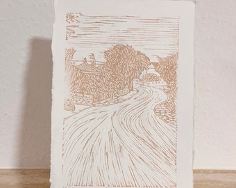 Linocut print, handmade, landscape, Zdrelac, Dalmatia, island, mediterranean sea, Croatia, linocut, A5, gift, art, iRadmanStudio