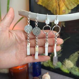 Armadillo Scute Dangle Earrings: Ethically Sourced Bone, Sterling Silver