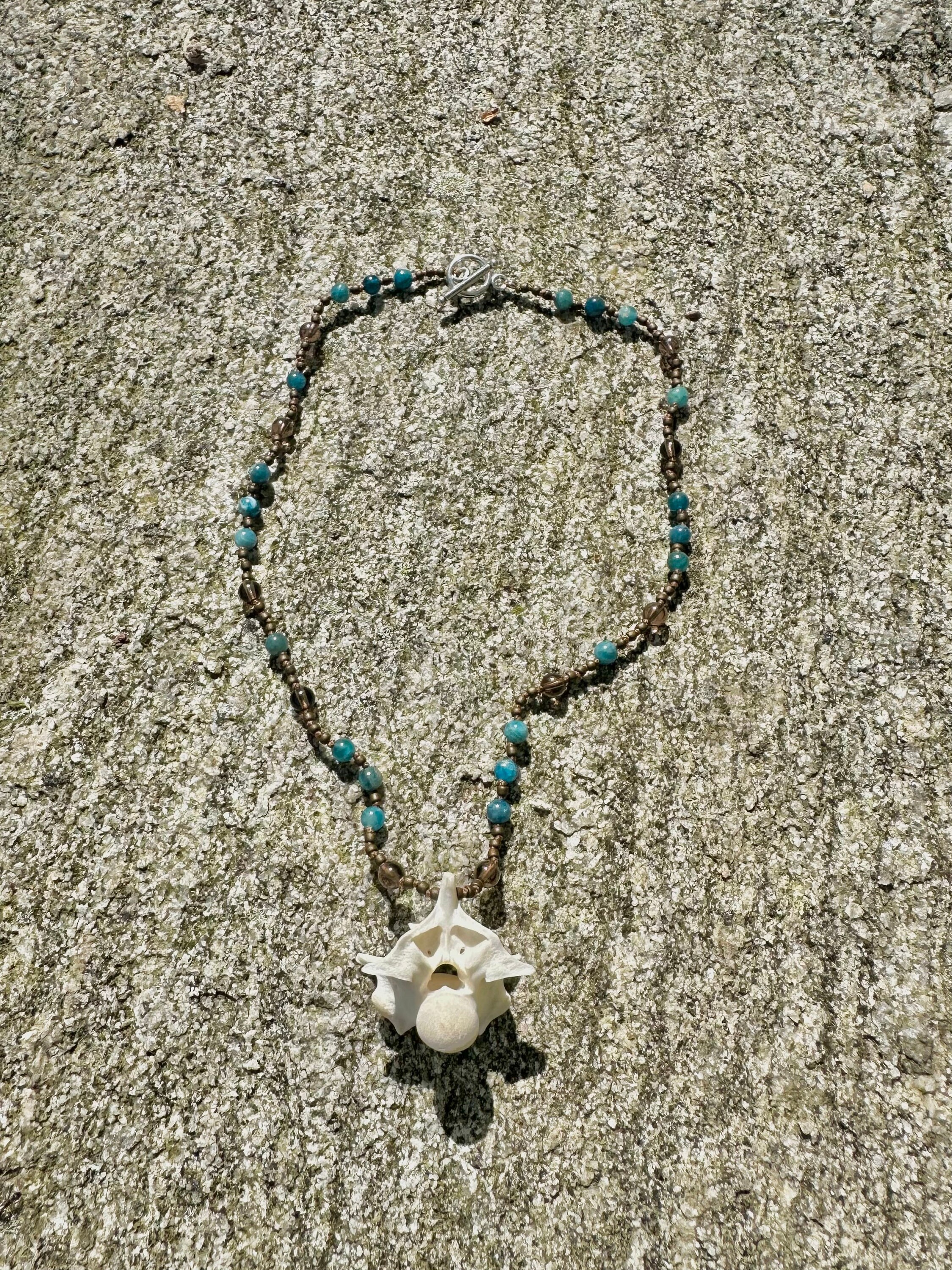Burmese Python Vertebrae Necklace: Blue Apatite & Smoky Quartz ...