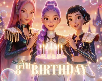 Invitación personalizada para fiesta de cumpleaños de Cazador de Demonios K-pop, invitación digital editable para teléfono, invitaciones de cumpleaños de Huntrix, descarga instantánea