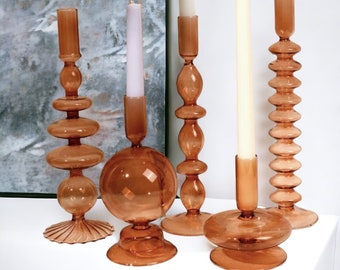Brown Glass Candlestick Holder | Candle Holder | Table Home Decor | Glass Candlesticks | Glass Vase | Versatile Glass Candlesticks