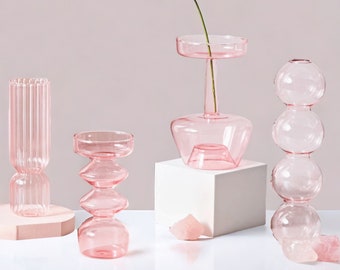 Pink Glass Candlestick Holder | Candle Holder | Table Home Decor | Glass Candlesticks | Glass Vase | Versatile Glass Candlesticks