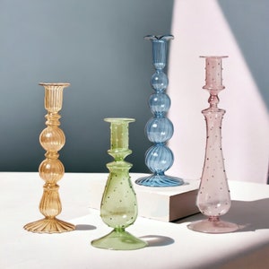 Artist Style Glass Candlestick Holder | Candle Holder | Table Home Decor | Glass Candlesticks | Glass Vase