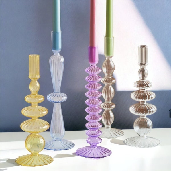 Lace Taper Glass Candlestick Holder | Exquisite Candle Holder for Table Home Decor | Glass Candlesticks | Glass Vase