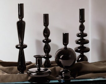 Schwarz Glas Kerzenständer Kerzenhalter | Tisch Wohnkultur | Kerzenleuchter aus Glas | Glasvase | Vielseitige Kerzenleuchter aus Glas