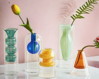 Terrarium Hydroponic Transparent Coloured Glass Vase | Flower Arrangement | Flower Vase | Home Gift | Home Decoration