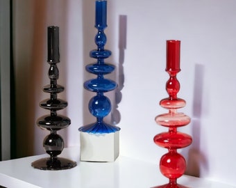 Retro Glass Candlesticks | Glass Candle Holder | Home Decor | Glass Vase | Home Table Decoration