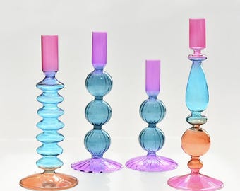 Contrast Colorful Glass Candle Holder - Vibrant Multi-Colored Decorative Candle Holder for Home Decor, Perfect for Table Centerpieces