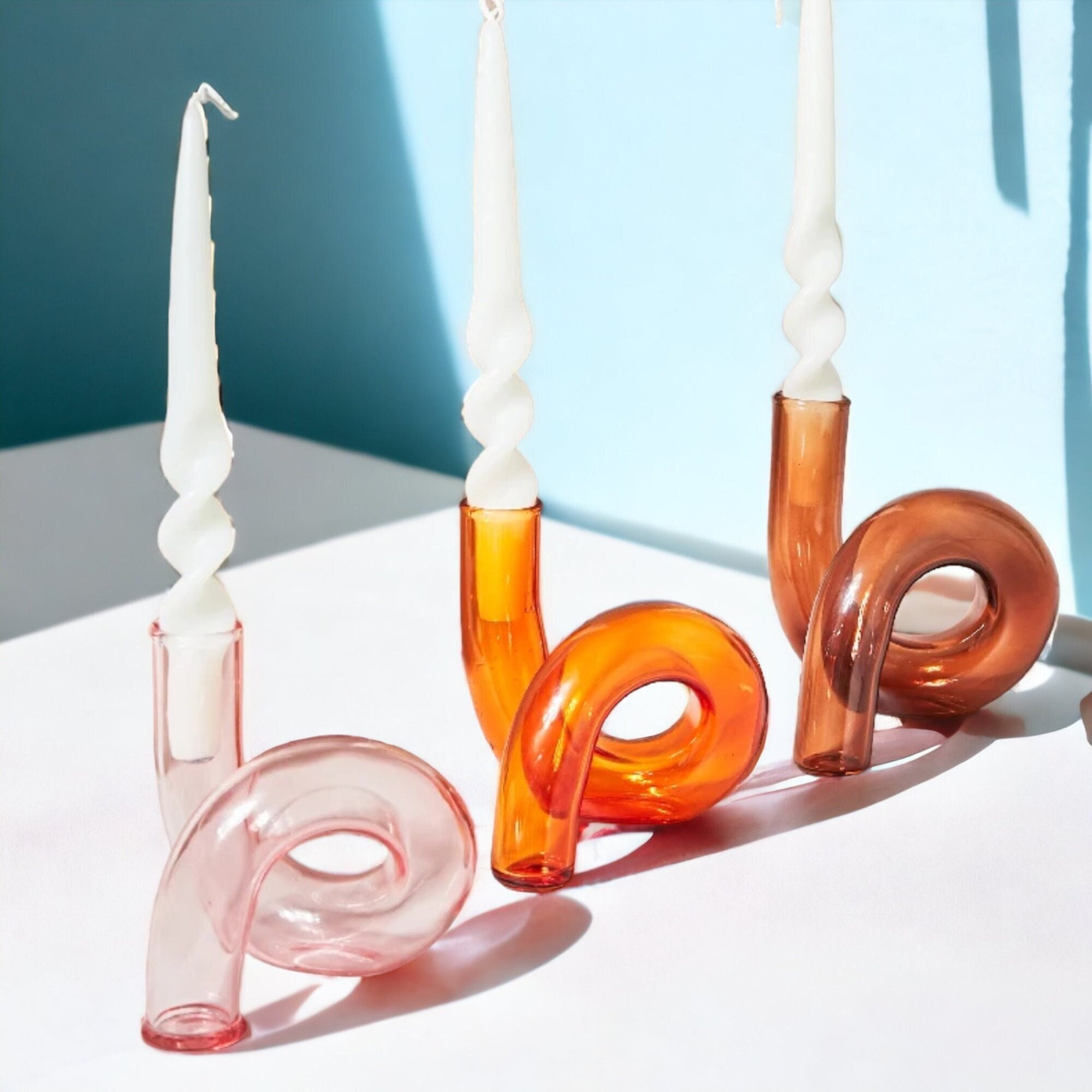 Twist Glass Candlestick Holder | Candle Holder | Table Home Decor | Glass Candlesticks | Glass Vase | Versatile Glass Candlesticks