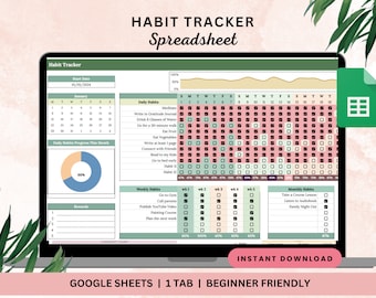 Habit Tracker Spreadsheet Google Sheets, Daily Habit Tracker, Weekly Habit Tracker,  Monthly Habit Tracker, Goal Planner, Task Tracker V2