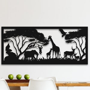 Africa Metal Wall Decor, Nature Metal Decor, Safari Animals Wall Art,Wildlife Wall Art,Outdoor Decor, Tree Home Decoration,Savannah Wall Art