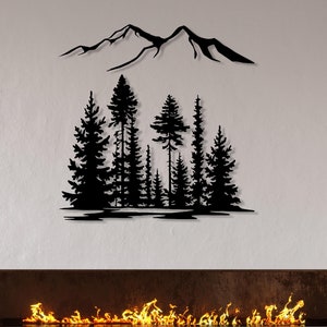 Decorazione da parete in metallo con montagne e foreste, cartello extra large con foresta, decorazione per veranda in stile fattoria, arte per esterni, arte con colline e alberi, regali per gli amanti della natura