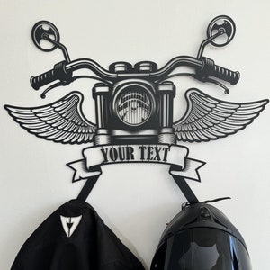 Percha de casco de metal personalizada, letrero con nombre de motociclista personalizado, perchero con nombre único, regalo de motocicleta, soporte para casco para decoración de garaje