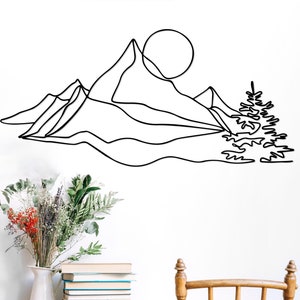 Decorazione da parete in metallo a forma di montagna, cartello minimalista a forma di montagna, decorazioni da parete a forma di montagna, decorazioni per il soggiorno, regali di inaugurazione della casa, vista sulla catena montuosa, boho