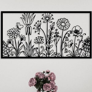 Flowers Metal Wall Art, Poppy Flowers Decor, Above Bed Decor, Minimalist Spring Flowers, Boho Home Decor, Large Wall Art, Housewarming Gift