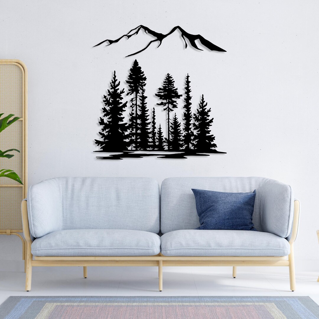Mountain and Forest Metal Wall Decor, Extra Large Forest Sign, Farm ...