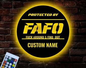 Segnaletica LED FAFO personalizzata, cartello da parete F*ck Around And Find Out, cartello LED per sorveglianza domestica, secondo emendamento, cartello di avvertimento personalizzato, LED Mancave