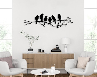 Arte de pared metálico con pájaros en una rama, decoración de pared metálica, letrero de pájaros, decoración de interiores, letrero minimalista de pájaros, regalo para amantes de la naturaleza, adorno colgante de pájaro