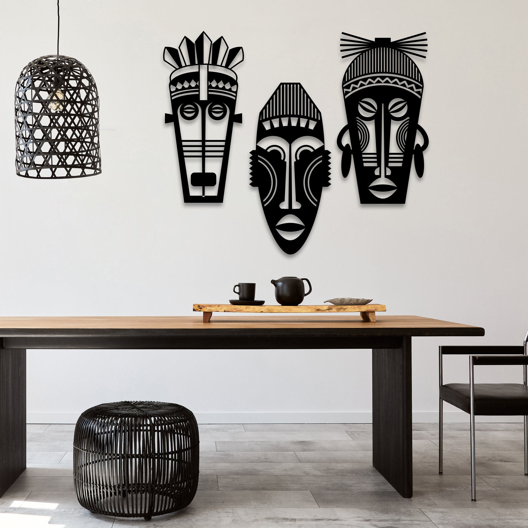 3 Pieces African Mask Decor, African Metal Wall Decor, Tribal Signs