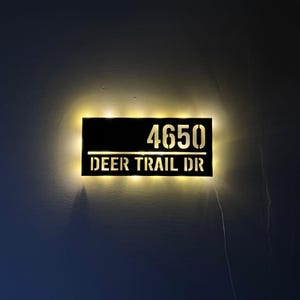 Custom LED Backlit Address Sign, Solar Powered Modern House Number Plaque, Personalized Outdoor Metal Decor, Closing Gift, LED Address Sign