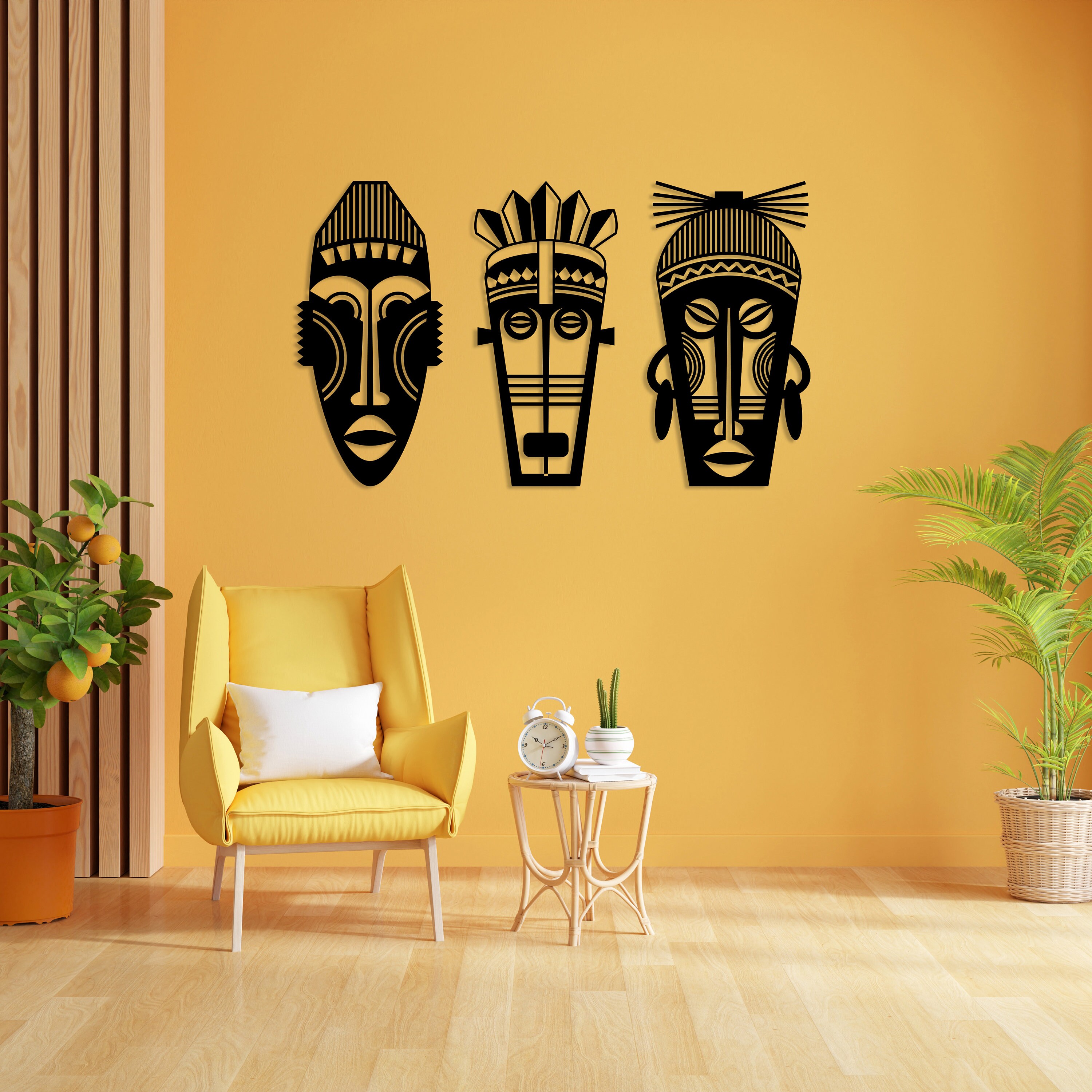 3 Pieces African Mask Decor, African Metal Wall Decor, Tribal Signs