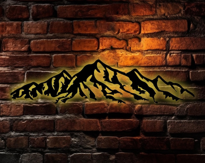 LED Mountain Metal Wall Art / Neon Mountain and Tress Metal Art / Light ...