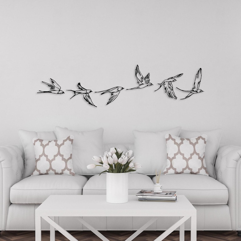 Birds Metal Wall Art Set of 6, Minimalist Art Modern Home Decor, Garden ...