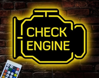 Check Engine LED Light Metal Signs, RGB LED Metal Wall Decor With Check Engine, Garage Decor,Mechanic Gift,Repairman Sign,Light Up Man Cave