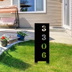 Solar Metal Address Numbers Sign For Yard, Lighted Vertical Modern Numbers Sign With Stakes,Commercial Garden Address Sign,Home Lawn Numbers No Led/ Decor Only