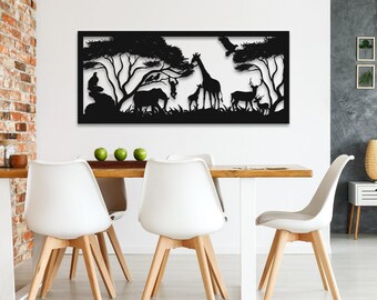 Africa Metal Wall Decor, Nature Metal Decor, Safari Animals Wall Art,Wildlife Wall Art,Outdoor Decor, Tree Home Decoration,Savannah Wall Art